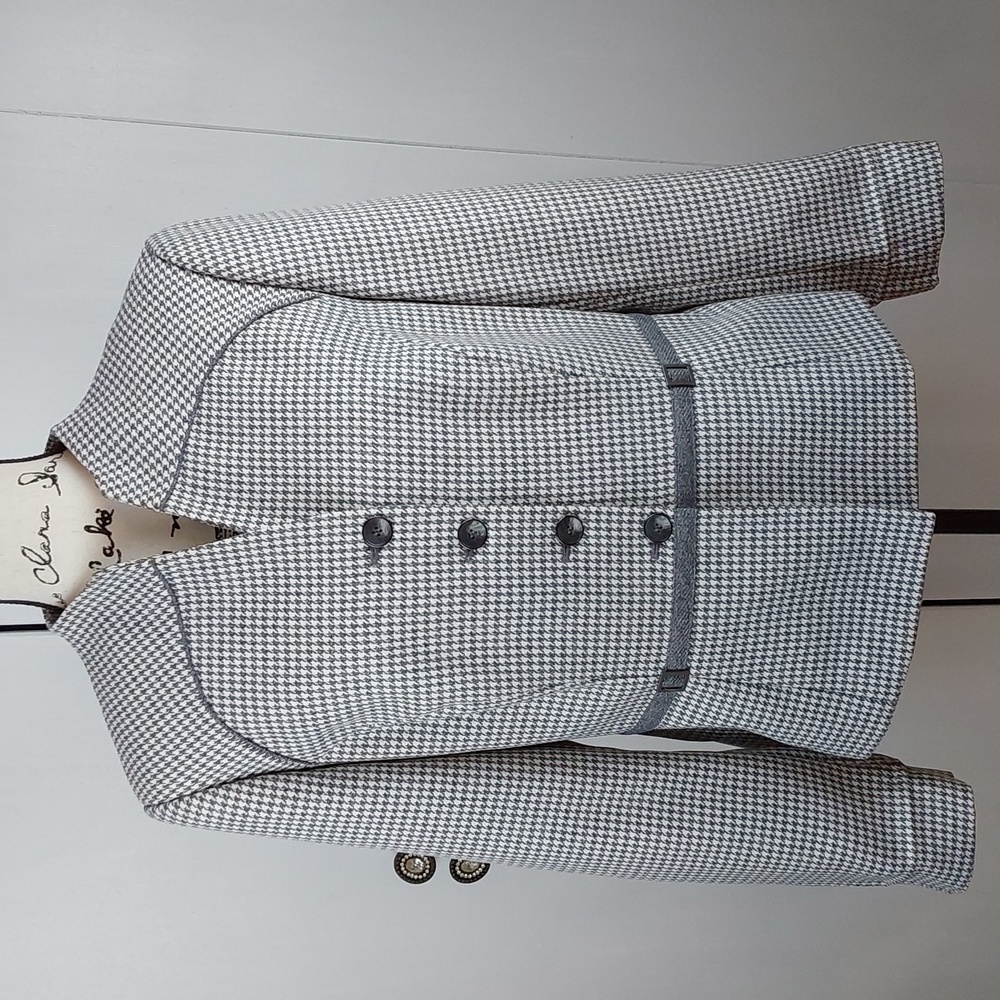 John Meyer- Womens Gray & White Checked Houndstooth Blazer Suit Coat Sz.12